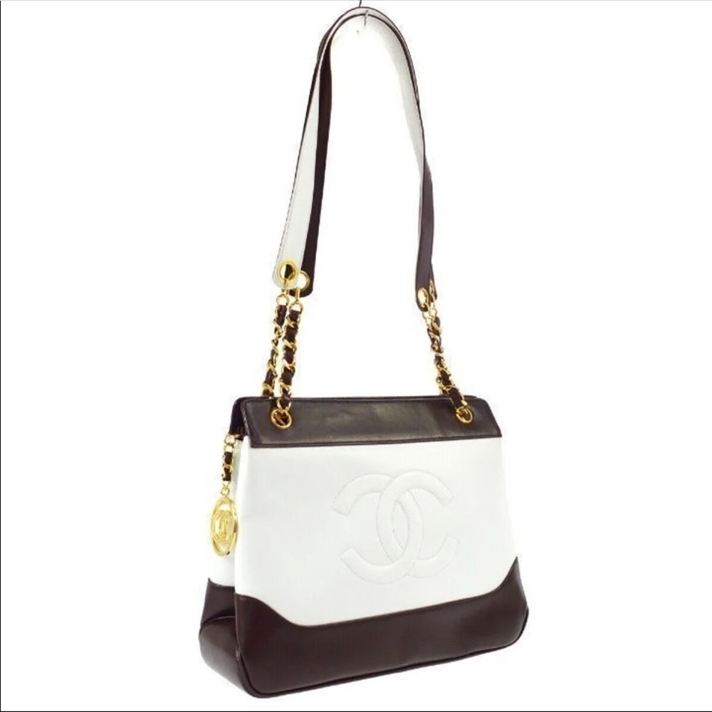 RARE 🦄 CHANEL CC Chain Shoulder Tote Bag Bi-Color